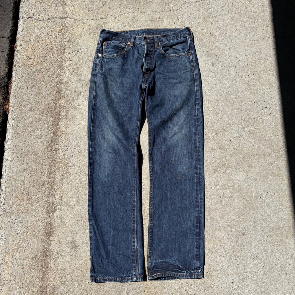 Levis 501 Original Straight Fit Jeans Dark Wash Blue Denim Mens 32x32 Button Fly
